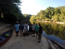 Group of people at the Ogeechee river launch before they launch their boats